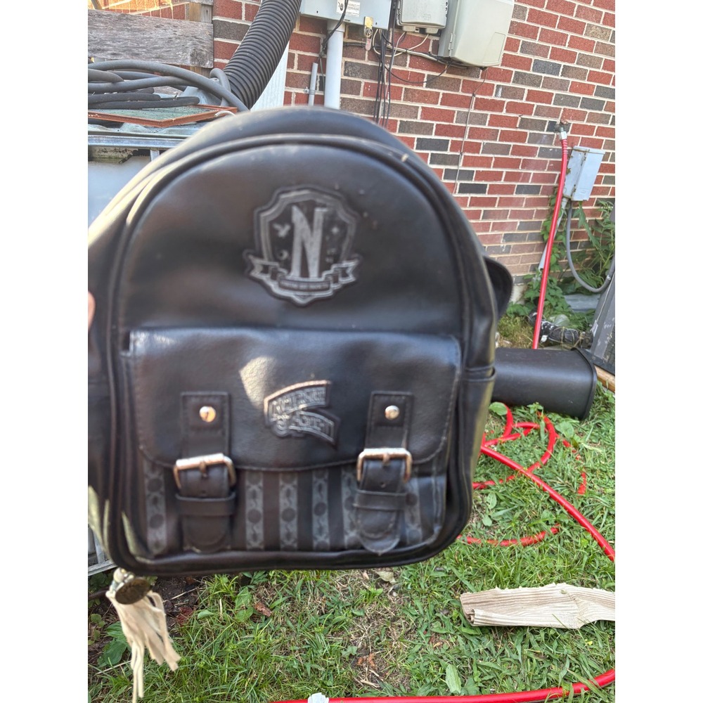 Wednesday Addams Nevermore Academy‎ Mini Backpack Black Goth Faux Leather Bag